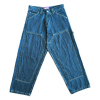 Double Knee Denim Contast threading - Blue (white thread)